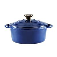 Tower BO800250BLU Barbary & Oak Round Cast Iron Casserole Pan with Durable Enamel Interior, 20cm, Limoges Blue