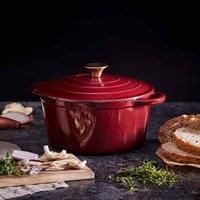 Tower BO800251RED Barbary & Oak Round Cast Iron Casserole Pan with Durable Enamel Interior, 24cm, Bordeaux Red
