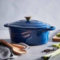 Tower BO800252BLU Barbary & Oak Oval Cast Iron Casserole Pan with Durable Enamel Interior, 29cm, Limoges Blue