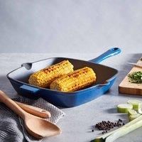 Tower BO800256BLU Barbary & Oak Cast Iron Grill Pan, 26cm, Limoges Blue