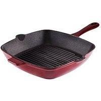 Tower BO800256RED Barbary & Oak Cast Iron Grill Pan, 26cm, Bordeaux Red