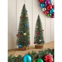 Three Kings Set 2 Frosted Fir Trees With Baubles