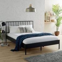 Home Source Double 4Ft/4Ft6/5Ft Black Metal Frame Bed with Headboard Home Bedroom | Size: King