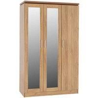Seconique Charles 3 Door All Hanging Wardrobe, Oak Effect with Walnut Trim, 424.95x1823.95x83.95 cm
