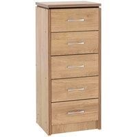 Seconique Charles 5 Drawer Narrow Chest in Oak Effect Veneer