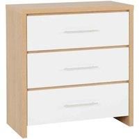 Seville White High Gloss & Light Oak Effect Veneer 3 Drawer Chest Bedroom