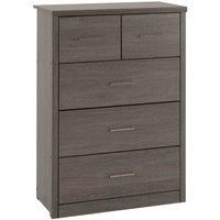 Seconique Lisbon 3+2 Drawer Chest, Black Wood Grain, 80.5 x 40 x 114 cm