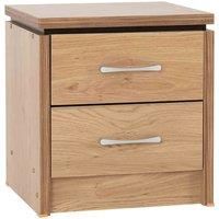 Seconique Charles 2 Drawer Bedside Chest, Oak Effect with Walnut Trim, 439.95 x 514.95 x 164.95 cm