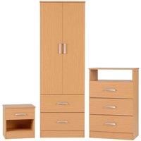 POLAR Beech 3 Piece Bedroom Set Bedside Chest Wardrobe  Metal Runners
