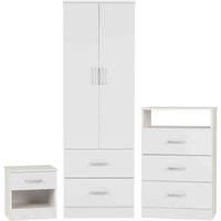 POLAR White 3 Piece Bedroom Set Bedside Chest Wardrobe
