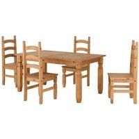 Seconique Corona 5/' Dining Set with 4 Dining Chairs in Distressed Waxed Pine