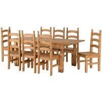 Extendable Dining Table & 8 Chairs in Pine  Corona