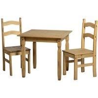 Rio Compact Dining Set Table Square 2 Chairs in Distressed Waxed Pine Finish