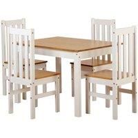 Seconique Ludlow Dining Set - White and Oak - Dining Table and 4 Slatted, Highback Chairs