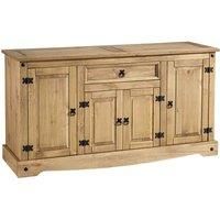 Seconique Corona Waxed Pine Sideboard with 4 Doors & 1 Drawer with Black Handles