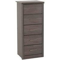 Seconique Lisbon 5 Drawer Narrow Chest, Black Wood Grain