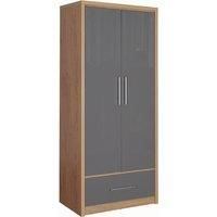 SEVILLE LIGHT OAK & GREY GLOSS BEDROOM FURNITURE, WARDROBES, CHESTS, BEDSIDE