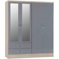 Nevada High Gloss Bedroom Range - Wardrobes Chest Bedsides - Grey, Oyster