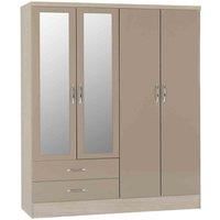 Seconique Nevada Grey/Oyster High Gloss Bedroom Range - Wardrobes Bedside Chests