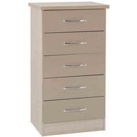 Seconique Nevada 5 Drawer Narrow Chest - Oyster Gloss/Light Oak Effect Veneer