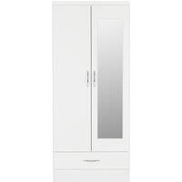 NEVADA WHITE GLOSS 2 DOOR 1 DRAWER MIRRORED WARDROBE