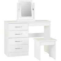 NEVADA WHITE GLOSS DRESSING TABLE, STOOL & MIRROR SET