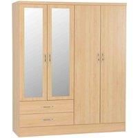 NEVADA OAK EFFECT 4 DOOR 2 DRAWER MIRRORED WARDROBE BELFAST COLLECTION ONLY
