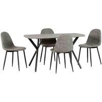 Athens Rectangular Dining Set Table and 4 Chairs in Concrete Effect and Grey