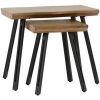 Quebec Wave Edge Nest of 2 Tables Medium Oak Effect Tops Metal Legs