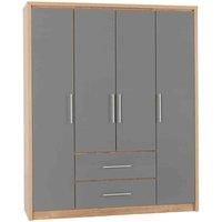 Seconique Seville 4 Door 2 Drawer Wardrobe - Grey Gloss Light Oak Effect Veneer