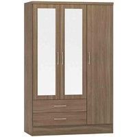 Seconique 3 Door 2 Drawer Mirrored Wardrobe, Engineered Wood, Rustic Oak Effect, W 116cm x D 52cm x H 182.5cm