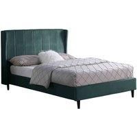 Amelia 4ft6 Double Bed Green Velvet Fabric Elegant Winged Headboard