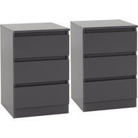 Seconique Malvern 3 Drawer Bedside (PAIR) in Grey