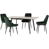 Avery Extending Dining Set with Avery Chairs - Concrete Effect and Baby Pink / Foam MDF Metal Plywood Velvet