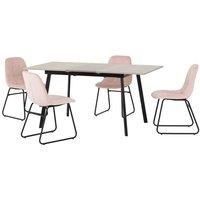 Seconique Extending Dining Set, Engineered Wood, Concrete/Grey Oak Effect/Black/Baby Pink Velvet, W 1200-1600mm x D 800mm x H 760mm