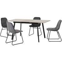 Seconique Dining Set, Engineered Wood, Concrete/Grey Oak Effect/Black/Grey Velvet, W 1200-1600mm x D 800mm x H 760mm