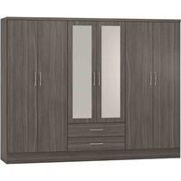 Seconique Nevada 6 Door 2 Drawer Mirrored Wardrobe Black Wood Grain