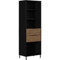 Madrid 2 Drawer Bookcase Storage in Black with Acacia Effect Finish