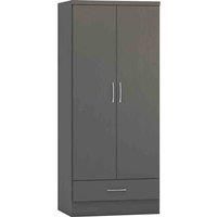 Seconique Nevada 2 Door 1 Drawer Wardrobe in 3D Effect Grey, Engineered Wood, W 780mm x D 520mm x H 1820mm