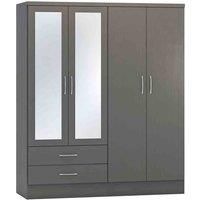 Seconique Nevada 4 Door 2 Drawer Mirrored Wardrobe in 3D Effect Grey, Engineered Wood, W 1540mm x D 520mm x H 1825mm