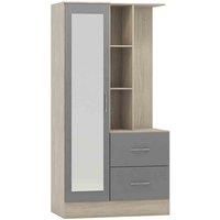 Seconique Nevada Mirrored Open Shelf Wardrobe in Grey Gloss/Light Oak Effect Veneer, Engineered Wood, W 940mm x D 520mm x H 1835mm