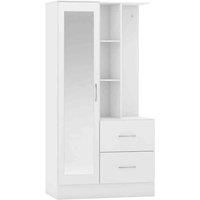 Nevada Mirrored Open Shelf Wardrobe White Gloss Finish Hanging Rail