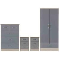 Nevada 2 Door 1 Drawer Wardrobe Bedroom Set Grey Gloss Robe Chest Bedside x2