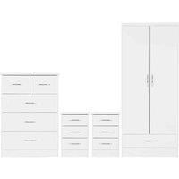 Seconique Nevada 2 Door 1 Drawer Wardrobe Bedroom Set in White Gloss