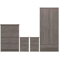 Seconique Nevada 2 Door 1 Drawer Wardrobe Bedroom Set - Black Wood Grain, Black