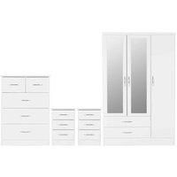Seconique Nevada 3 Door 2 Drawer Wardrobe Bedroom Set - White Gloss