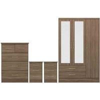 Seconique Nevada 3 Door 2 Drawer Wardrobe Bedroom Set - Rustic Oak Effect