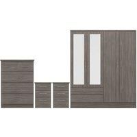 Seconique Nevada 4 Door 2 Drawer Wardrobe Bedroom Set - Black Wood Grain