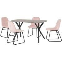 Athens Concrete Effect Rectangular Dining Set with Pink Velvet Chairs
