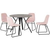 Seconique Dining Set, Engineered Wood, Concrete Effect/Black/Baby Pink Velvet, Diameter 1000mm x D 1000mm x H 765mm